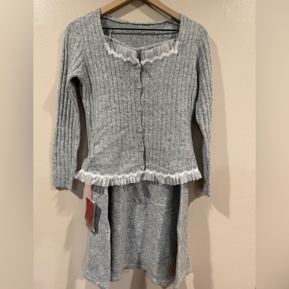 Very Soft Princess Gray Cardigan with Lace Trim Size Small/Medium *2 Piece Set*